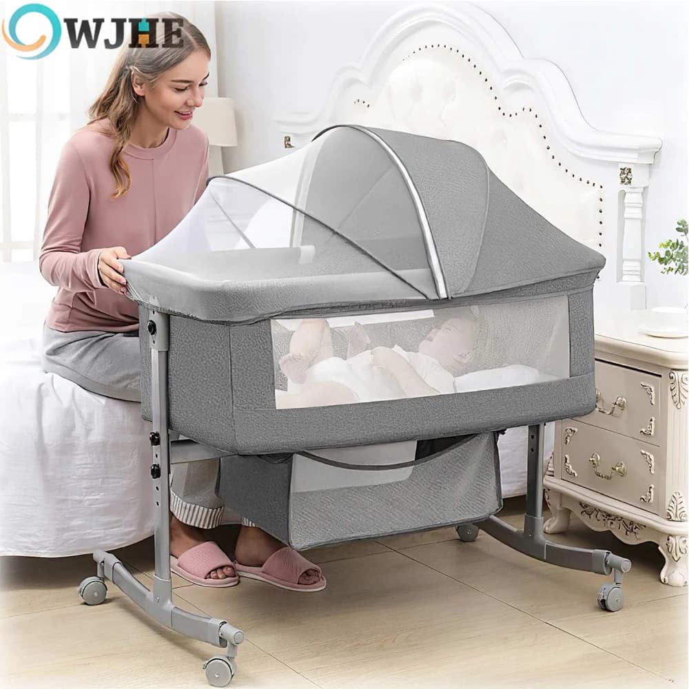Babybett 3-in-1, Beistellbett, Laufstall, 0-3 Jahre, multifunktional, faltbar und höhenverstellbar, mit Moskitonetz und Rollen