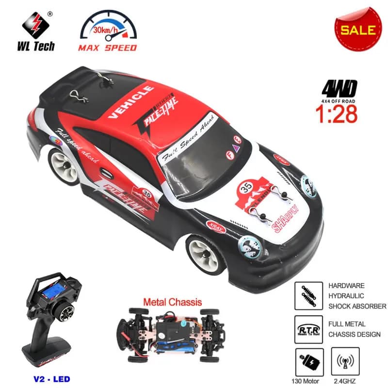 WLtoys K969 1:28 4WD 2.4G Mini RC Rennwagen Hochgeschwindigkeits-Offroad-Fernbedienung Drift Spielzeug Legierungsfahrzeug für Kinder Kinder Geschenk