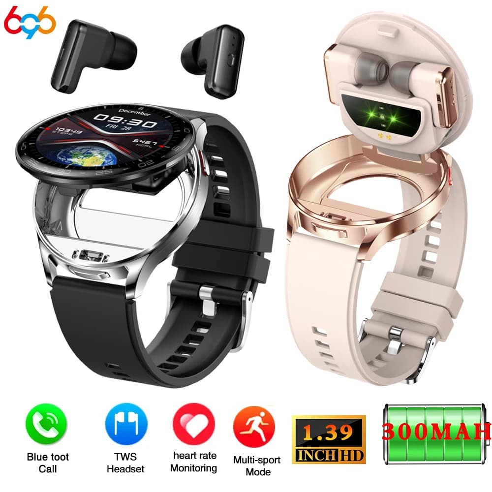 2-in-1-TWS-Headset-Smartwatch, 1,39 Zoll, für Männer und Frauen, Sport, Fitness, Herzfrequenz, Gesundheitsuhren, Kopfhörer, Rauschunterdrückung,