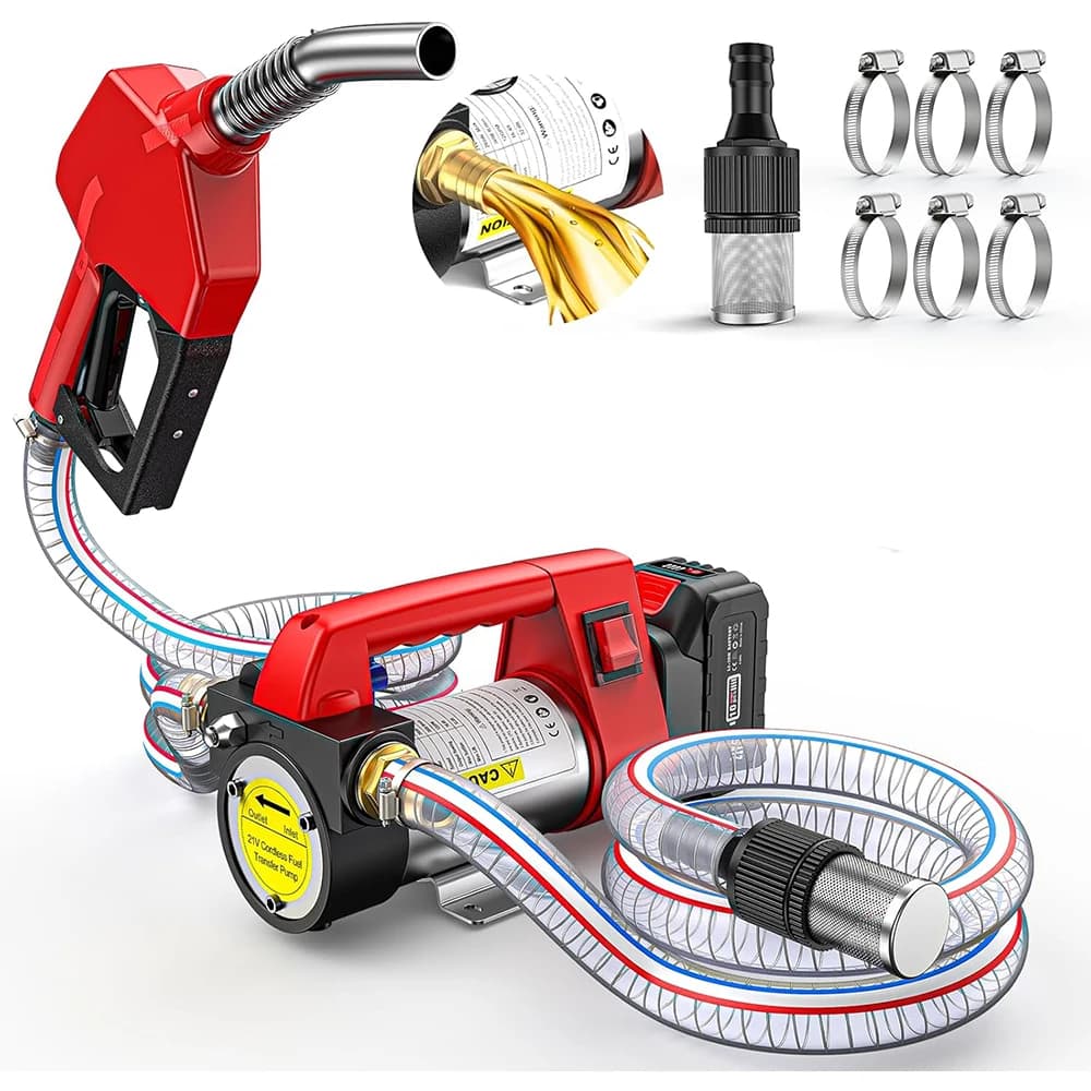 Taskstar 12 GPM kabellose Dieselkraftstoff-Transferpumpe mit 2 x 6,6 Fuß langen elektrischen Diesel-Kerosin-Transfer für 18-V-Makita-Akku-Pin