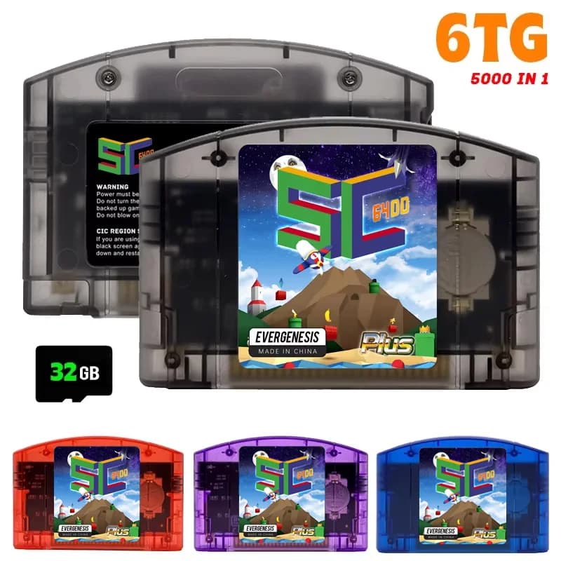 EVERGENESIS 64 Open Source N64 5000 in 1 Spielkassette für Nintendo 64 Spielkarten, kostenlose 32G-Kartenkompatibilität, unterstützt 64DD-Spiele