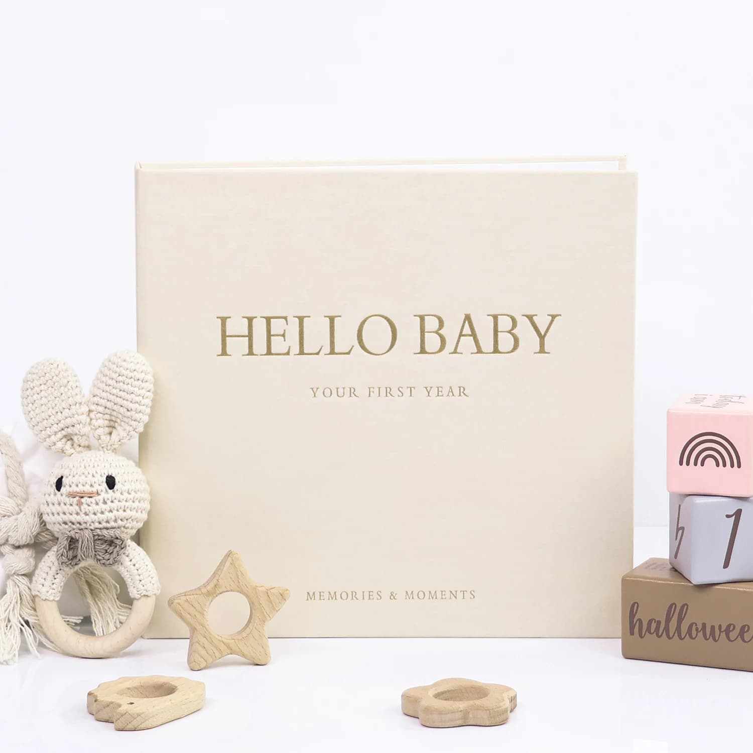 ERATOPIC Leinenstoff Hello Baby Memory Andenken Buch Versteckte Spiralbindung Baby Memory Journal als Geschenk zur Babyparty