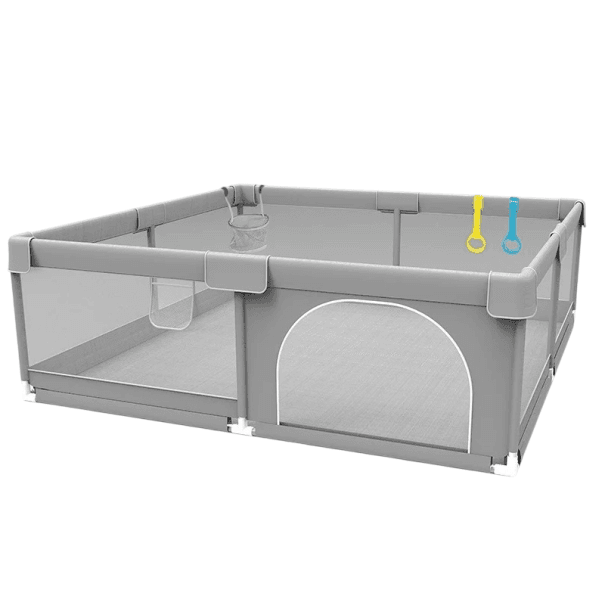 Kinderlaufstall 1,5 x 1,5 m Hellgrau Corralito Sicherheitsbarriere mit Zugring und Ball Kleinkinderlaufstall Kinderspielplatz zu Hause