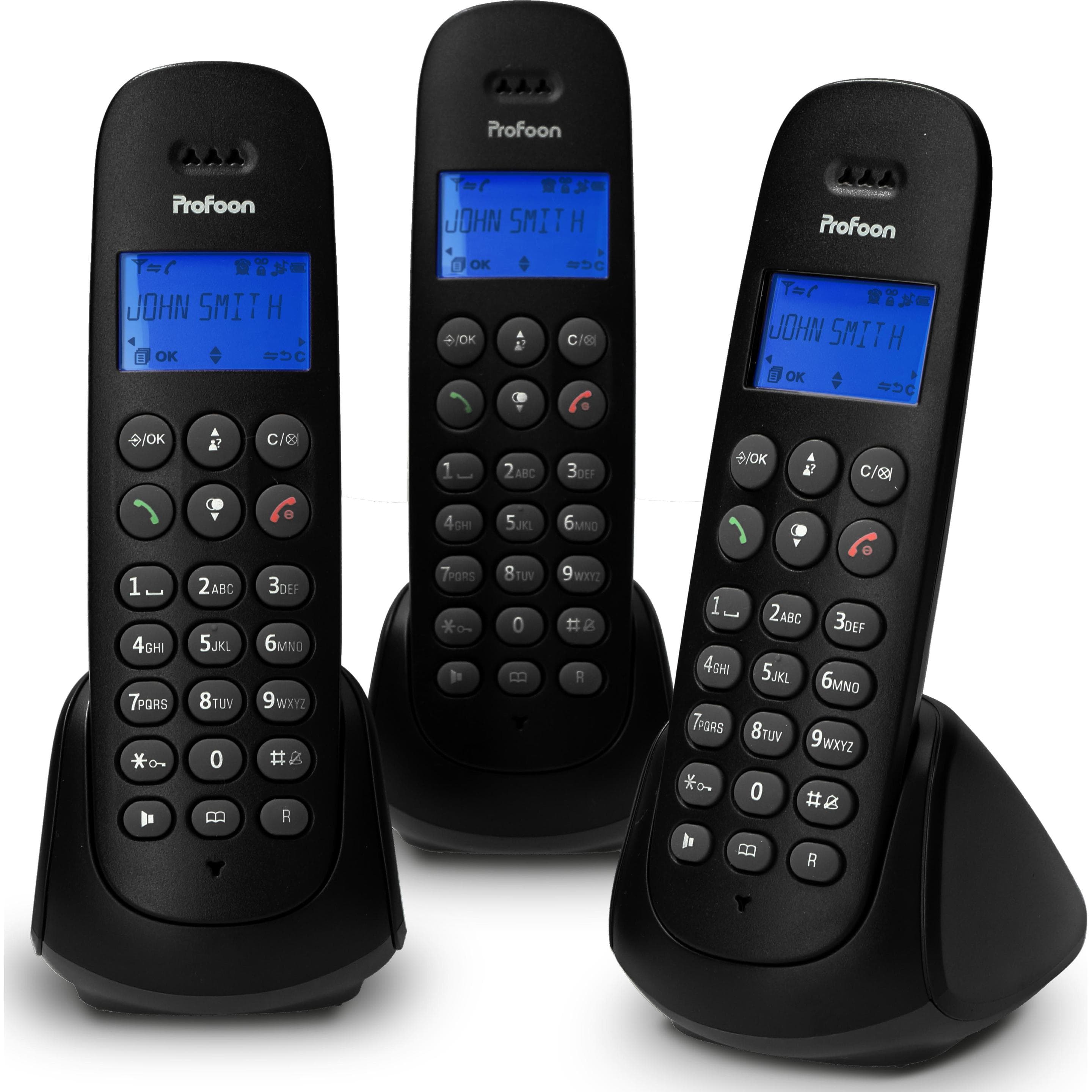 Profoon DECT-Telefon mit 3 Mobilteilen, schwarz, Telefon, Schwarz