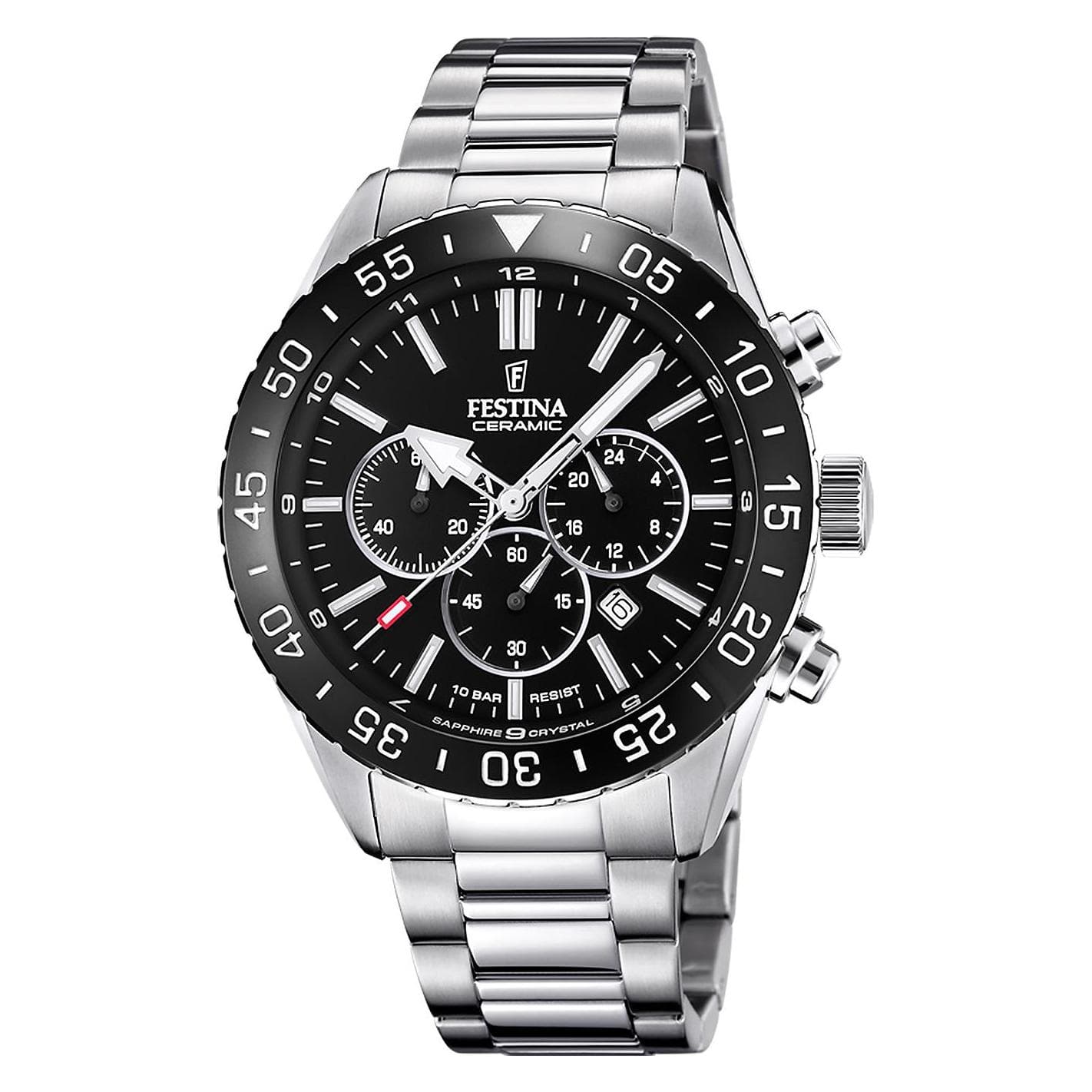 Festina, Armbanduhr, Ceramic, Silber, (Analoguhr, Chronograph, 44 mm)
