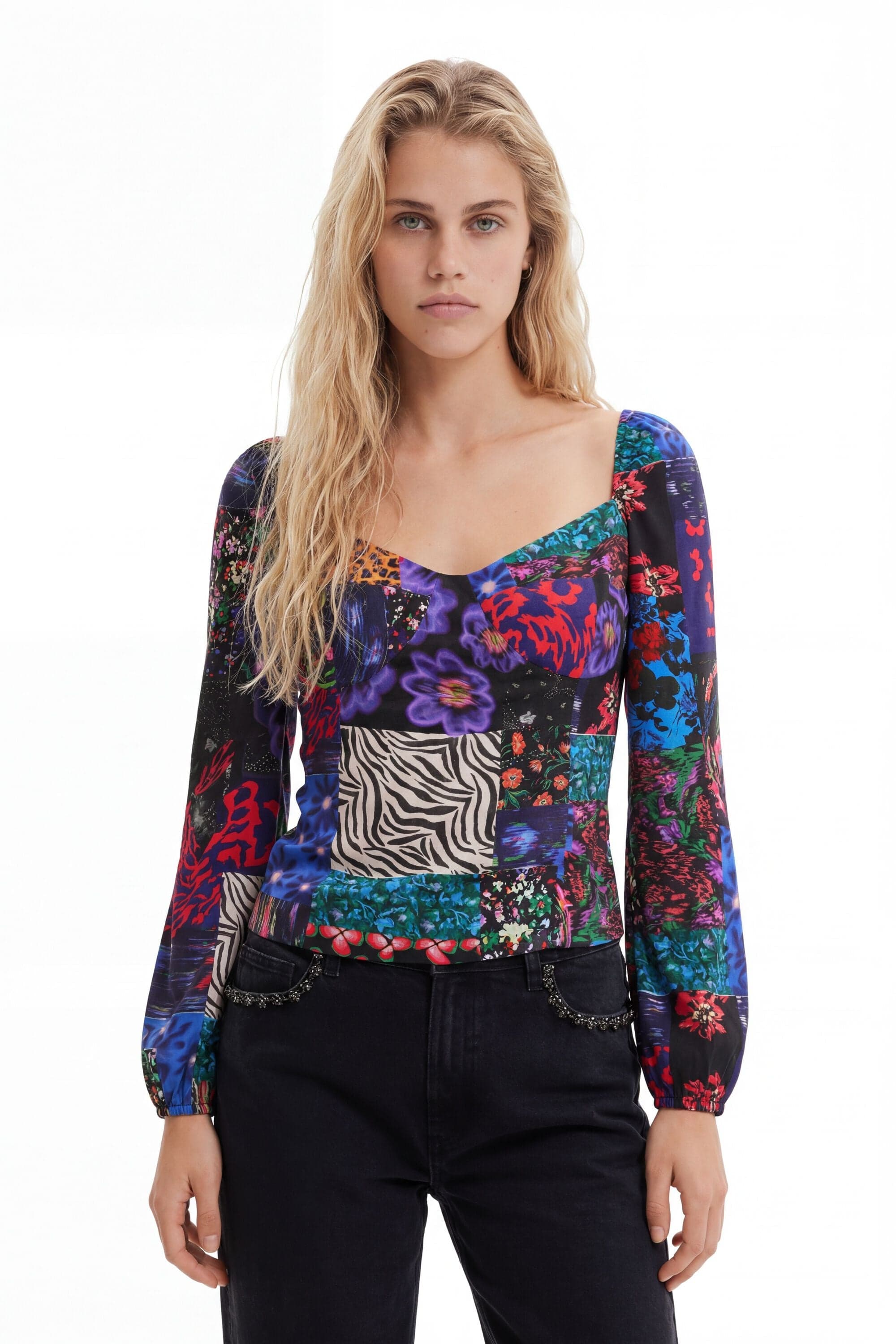 Desigual, Bluse Korsett Patch, Viskose, Schwarz, M