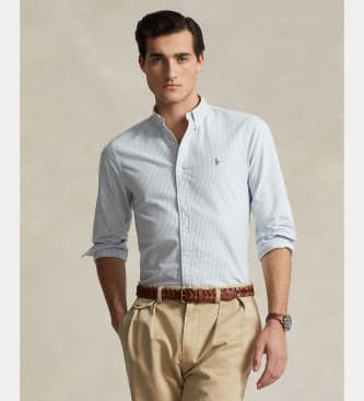 Polo Ralph Lauren für Herren. 710549084009 Slim Fit Oxford Hemd blau (L), Lässig, Baumwolle, Langarm